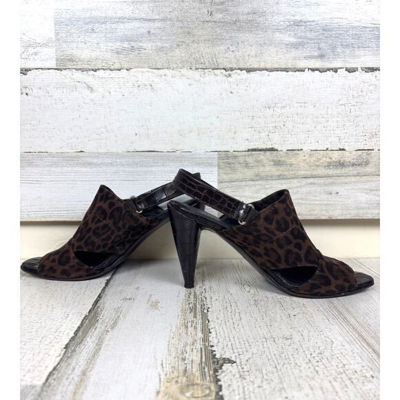 Donald J Pliner Women’s 7 Cheetah Print Leather Shimmer Slingback Peep Toe Heels - Picture 4 of 10